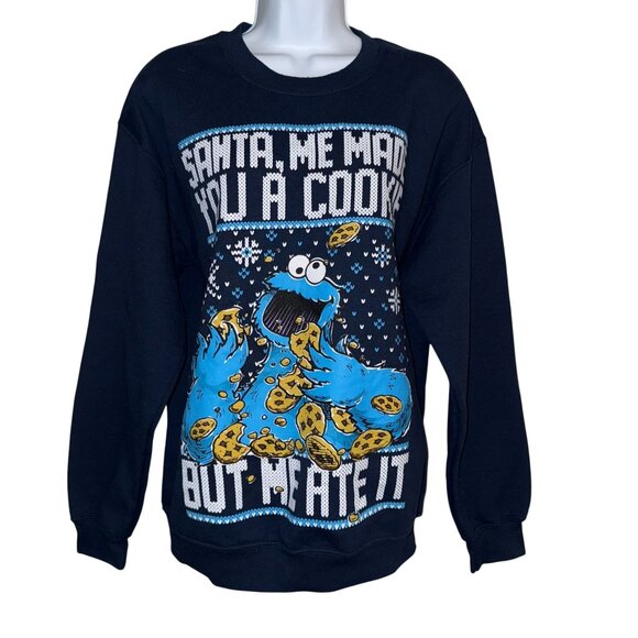 Rare Sesame Street Sweatshirt Womens M Santa Me Made You A Cookie But Me Ate It - Picture 1 of 10